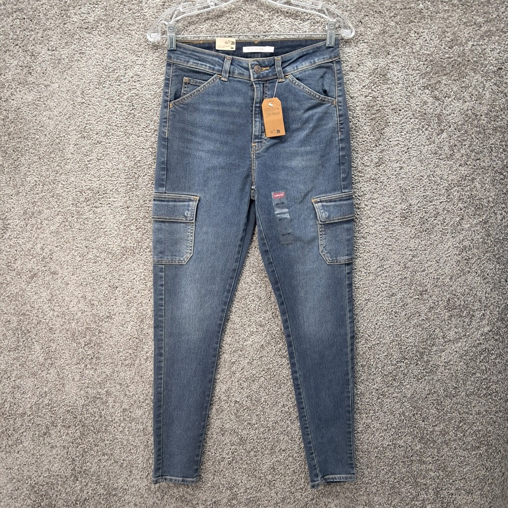 Levis 721 High Rise Skinny Cargo Jeans Blue Denim 28x30 NWT 7852